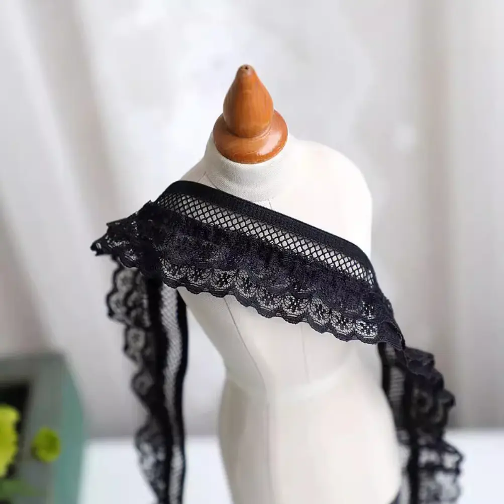 1Yard Black White Ruffle Wave  Embroidery Lace Fabric Trim Clothing Dress Bags Wedding Home Decoration Handmade Sewing Crafts