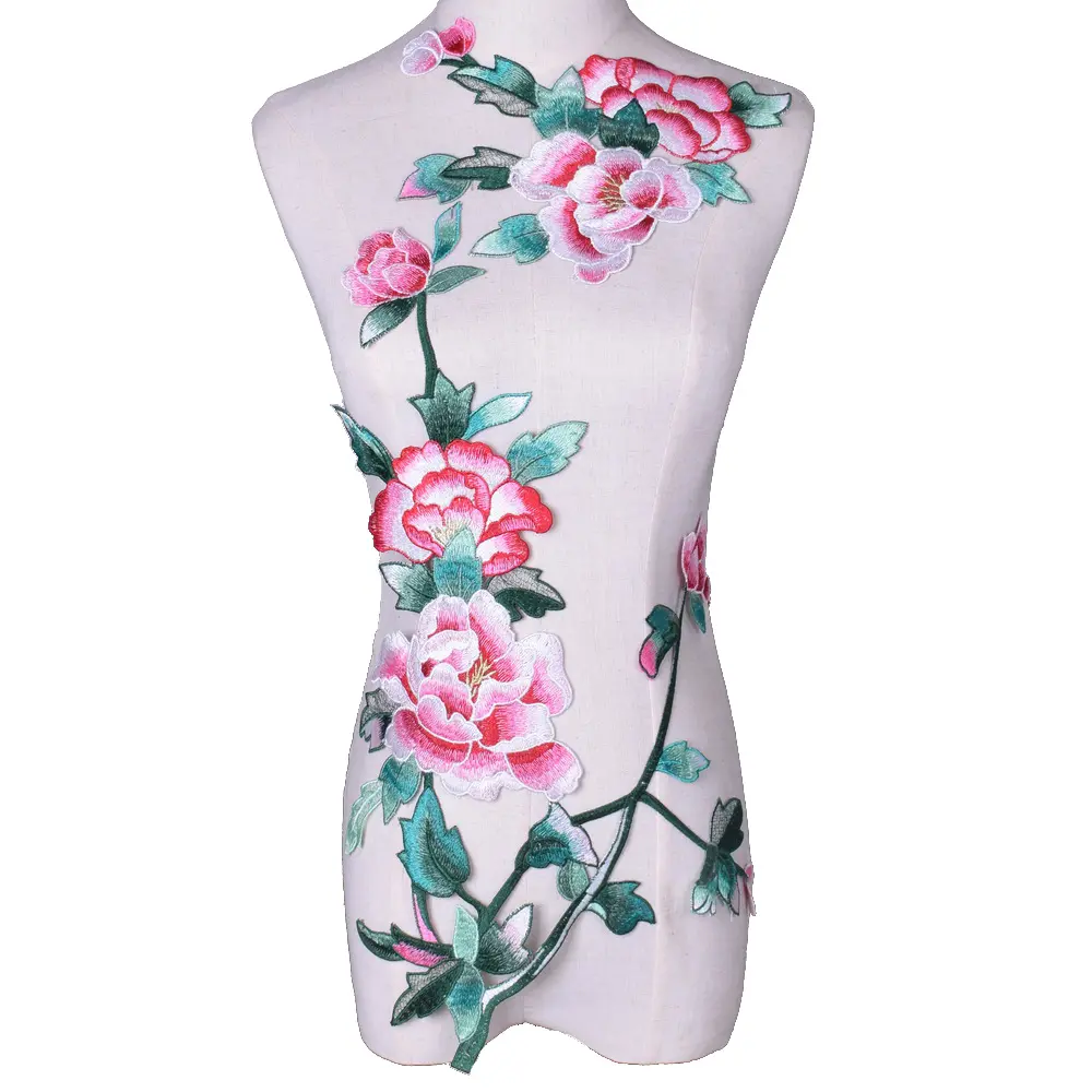 Pink FLower Applique Embroidery Sew-On Lace Patches DIY Repair