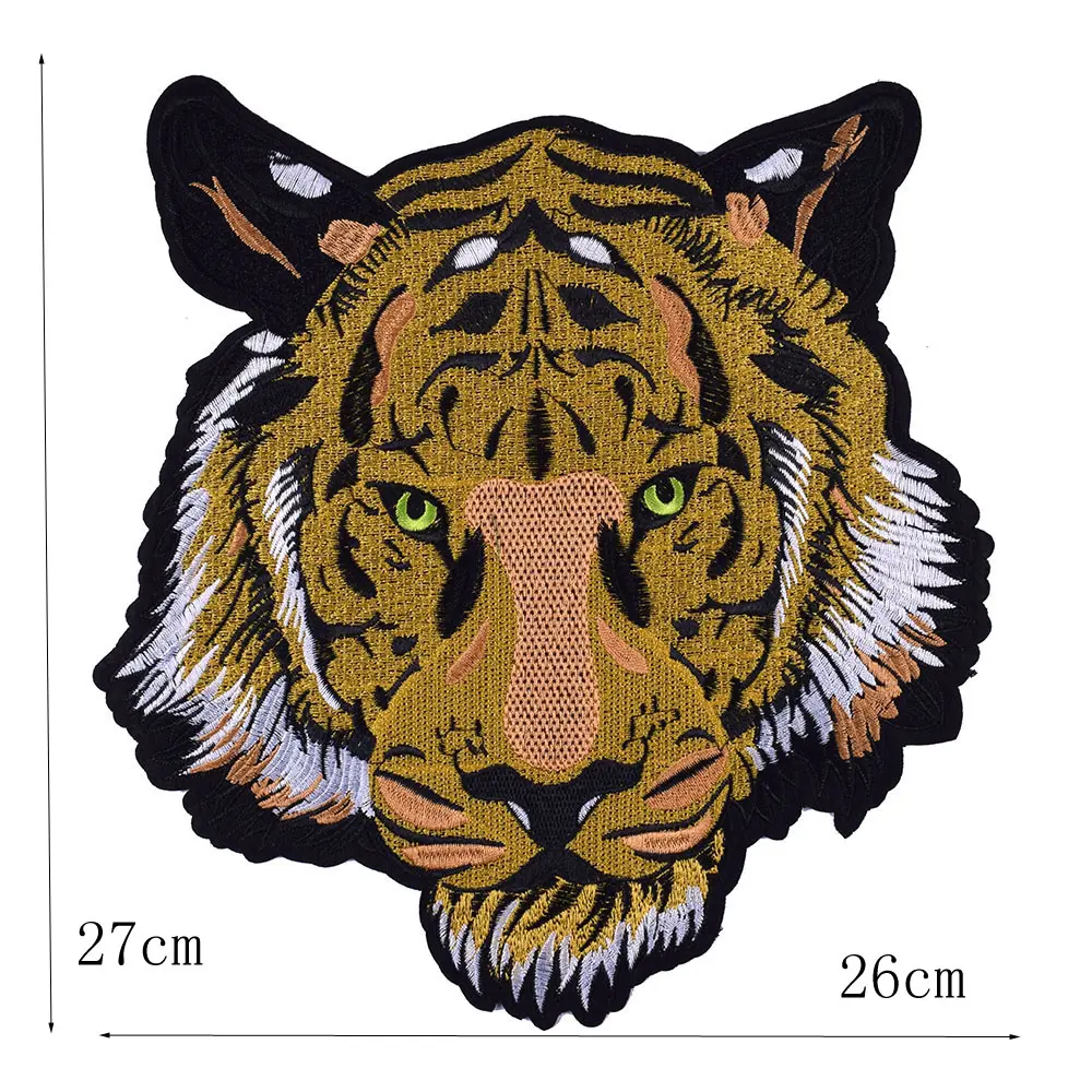 1 Pcs Gold Tiger Head Embroidery Patch Iron On Cloth Sticker DIY Coat Decoration Back Label Large Patch