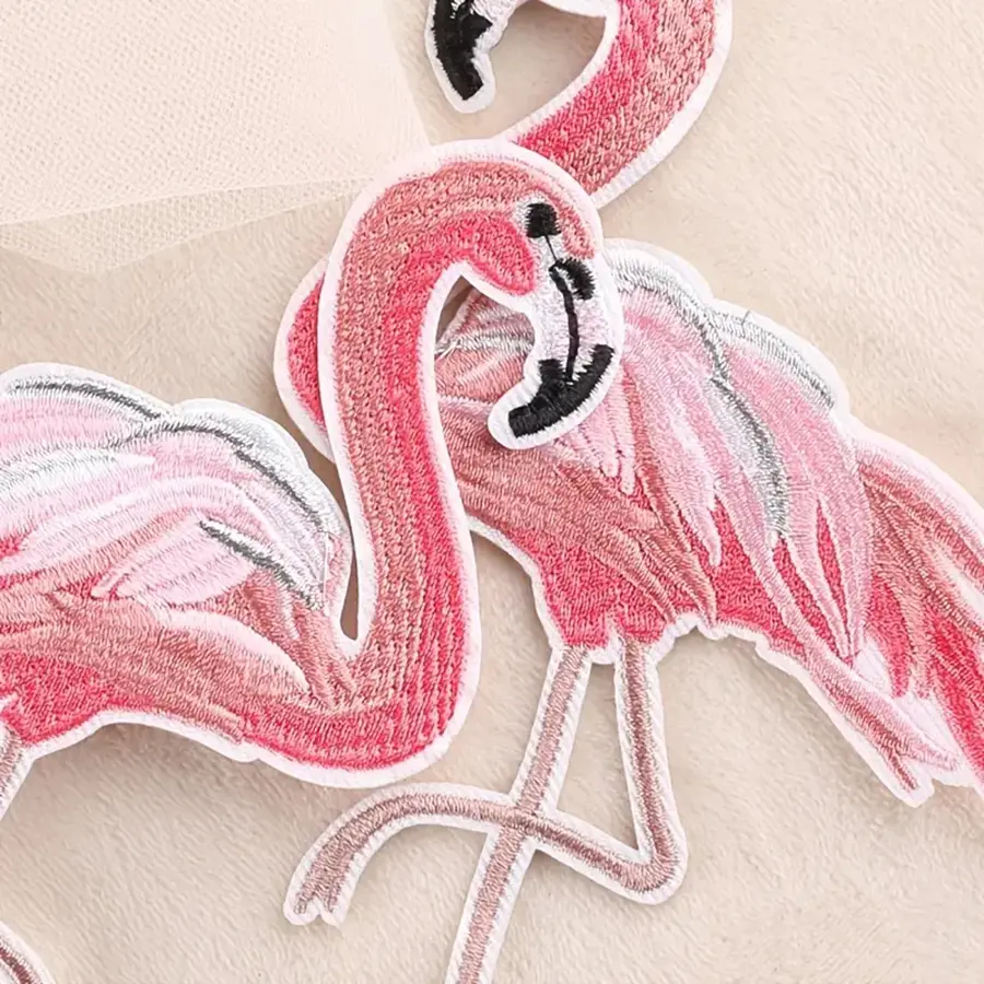 1 Pair Embroidery Patch Swallow Hummingbird Flamingo Embroidery Sticker Repair