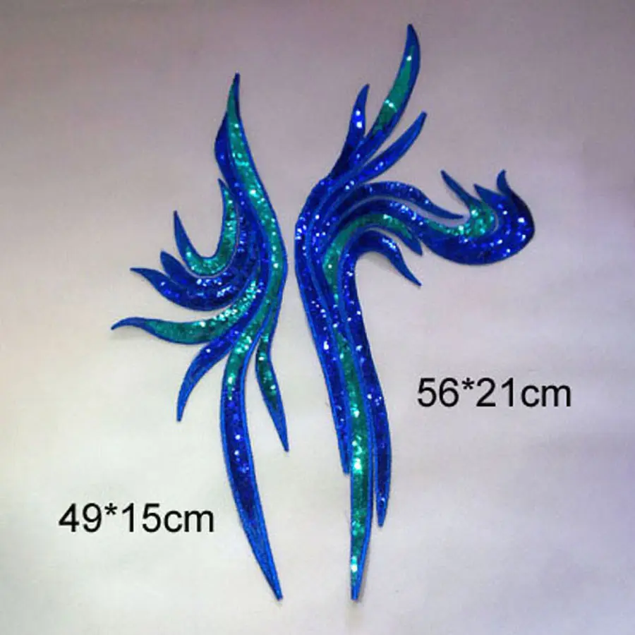 2Pcs/Set Blue Gold Trim Embroidery Applique Sequins Yarn Trim Sew On Accessories For Clothing Dress Patch Scrapbooking HB130