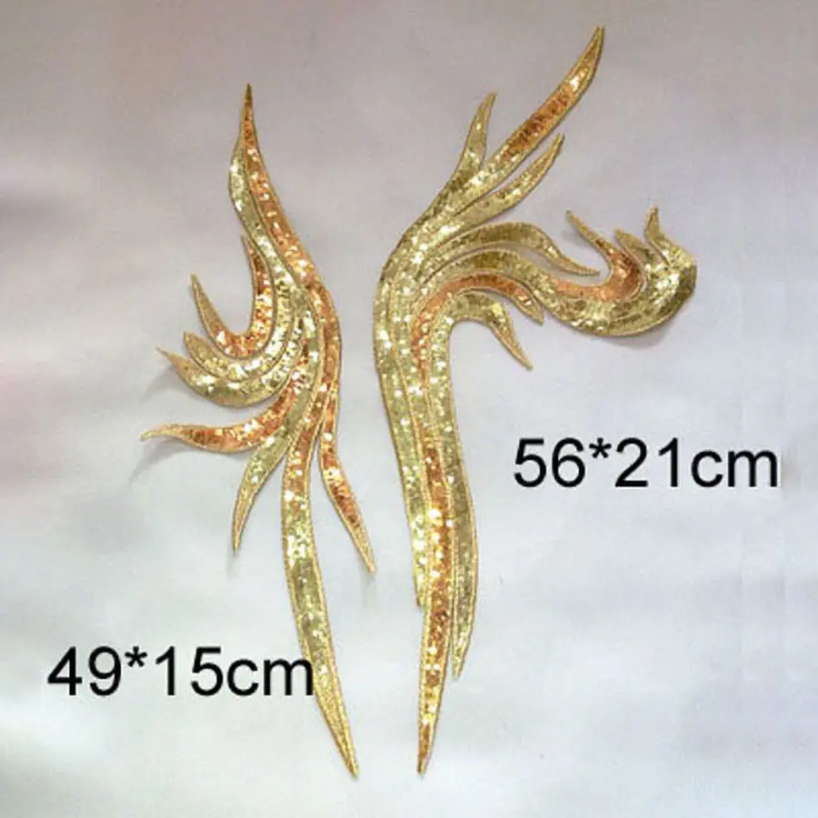2Pcs/Set Blue Gold Trim Embroidery Applique Sequins Yarn Trim Sew On Accessories For Clothing Dress Patch Scrapbooking HB130
