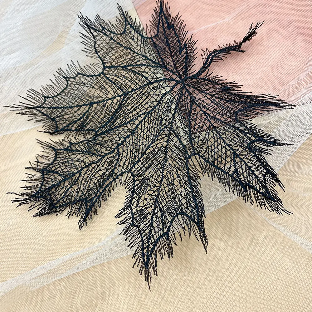 5 Pcs Black White Maple Leaf Embroidery Patches Cloth With Decorative Lace Fabric DIY Clothing Bags Accessories Ironing Patch