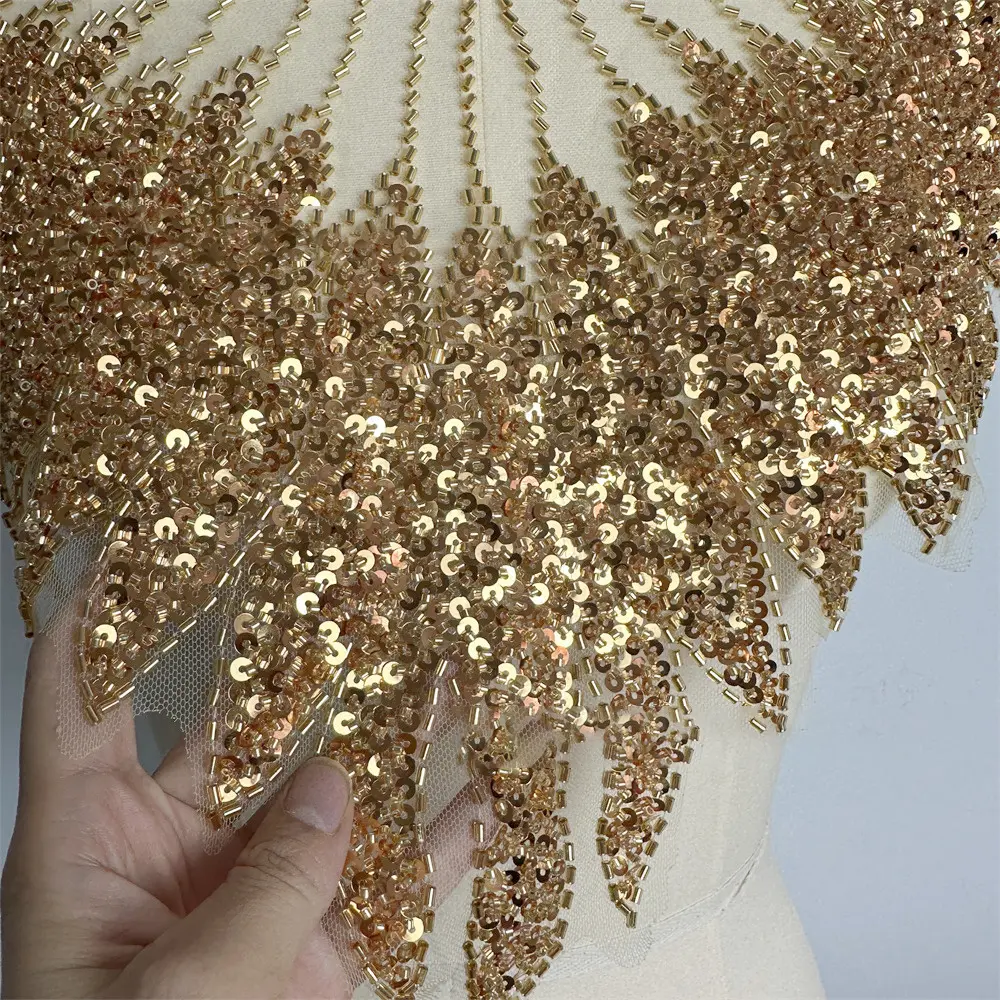 1 Piece of Black Gold Silver Mesh Front Chest Sequins Bead Embroidery DIY Women's Accessory Patch