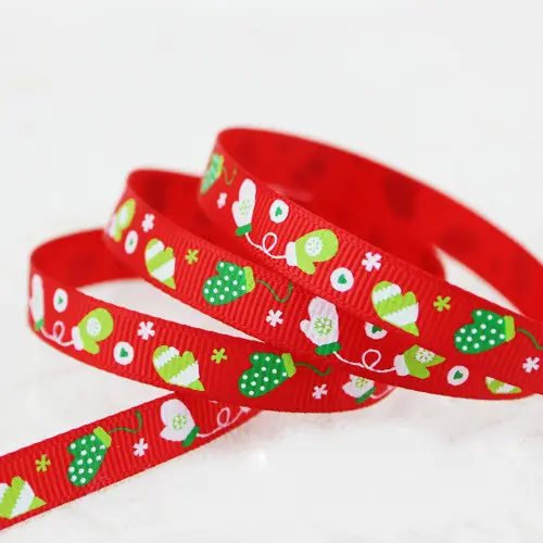 2 Meters/Lots 10mm Cartoon Snow Tree Printed Grosgrain Ribbons Christmas Valentine's Day Decoration Satin Ribbons Gift Wrapping
