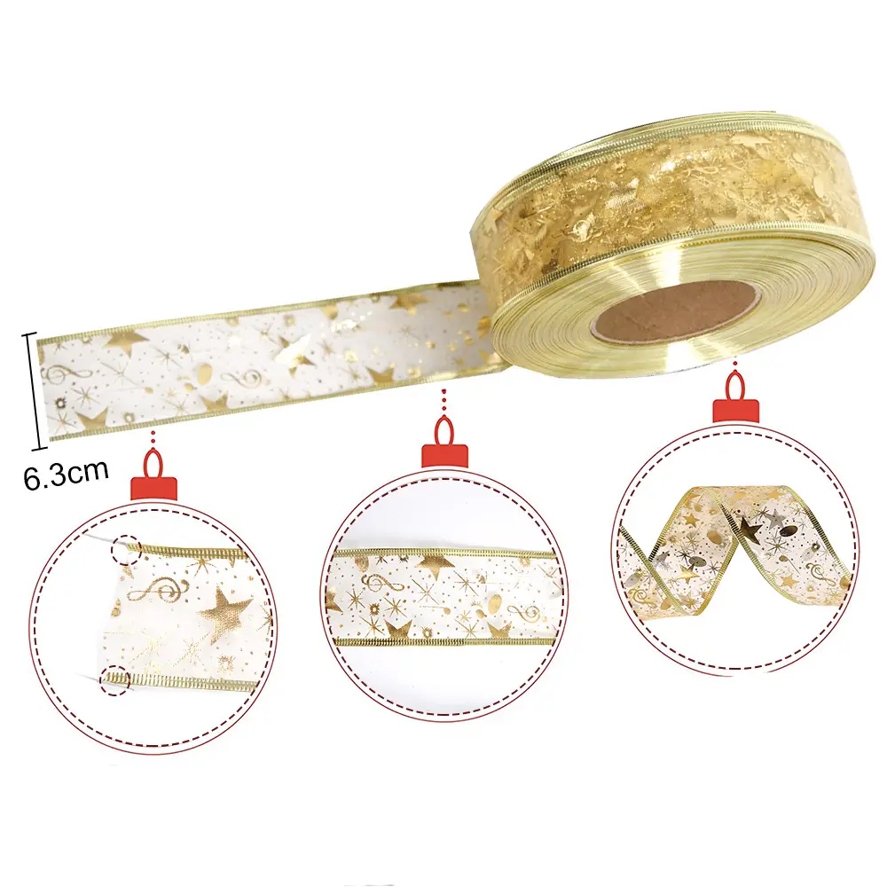 6.3cm 2meters Christmas Ribbon Red Gold Silver Blue Rose Merry Christmas Decorations for Home Xmas Tree Ornament