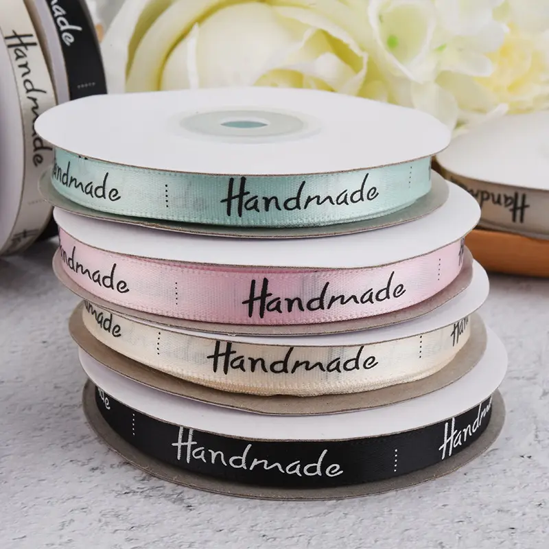 3/8'' (10mm) 25 Yards Handmade Letter Satin Ribbon Gifts Box Packaging Festival Party Decorations DIY Bow Craft Bouquet Supplies