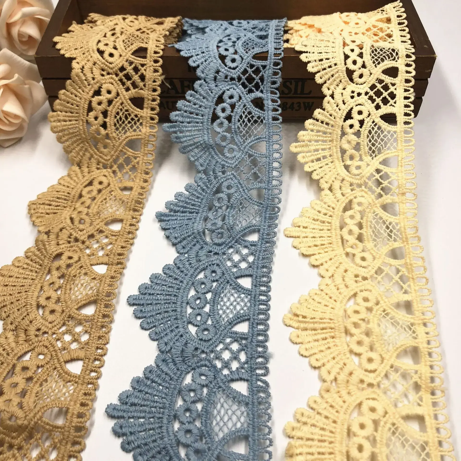 14Yards 6cm Wide Water Soluble Lace Embroidered Edge DIY Handmade Wedding Party Craft Gift Packing Sewing Accessories