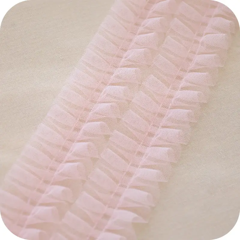 Mesh Pleated Lace Ribbons Length=10Meters Width=5cm DIY Apparel Sewing Fabric Handmade Crafts Supplies Lace Trimming Material