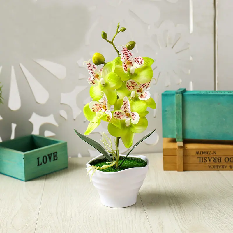 5Heads Artificial Butterfly Orchid Flower Potted Bonsai for Home Garden Decoration Office Bedroom Ornament Fake Plants Flowers
