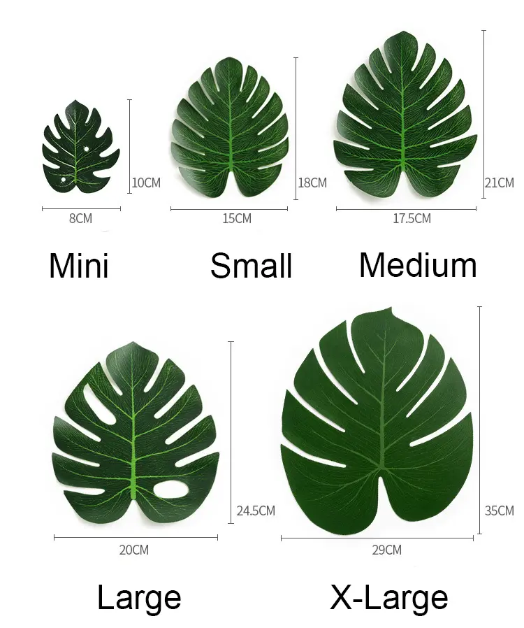 12pcs/Lots Artificial Tropical Monstera Palm Leaves Simulation Leaf for Hawaiian Theme Party Home Garden Decoration Fake Leaves