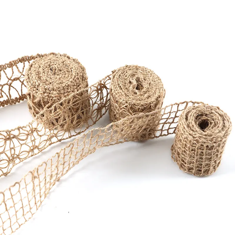 (2 meters/bag) 45mm Hand Woven Linen Lace Festival Party Decoration Hollowed Out Ribbon Flowers Gift Box Packaging DIY
