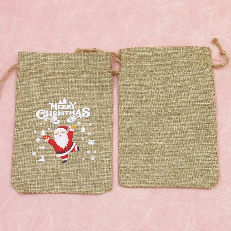 (5 Pcs/bag)10*15cm Santa Claus Gift Bag Mascot Decoration New Year Tree Pendant Carry With You Lucky Bag Linen Bundle Pocket