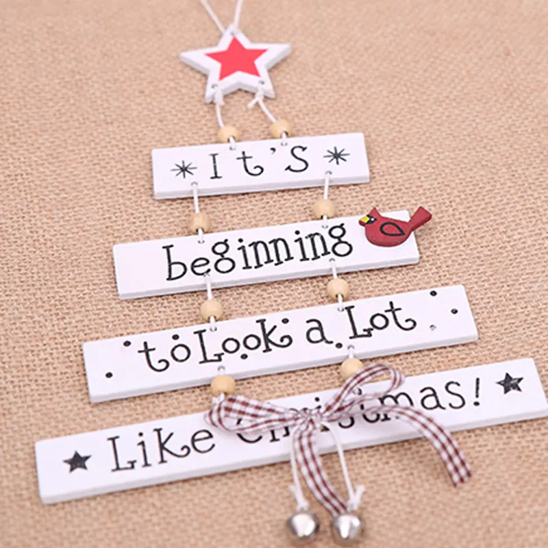 (1 piece) White Handwork Christmas Tree Decorations New Year Holiday Party Bow-knot Decoration Wooden Bell