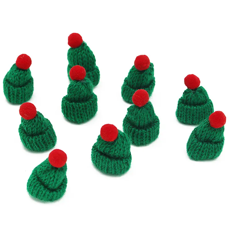 (10 Pcs/pack) 6x4cm Christmas Mini Knitted Hat Yarn Finger Hat Decoration Holiday Party Handmade DIY Baking Accessories Pendant