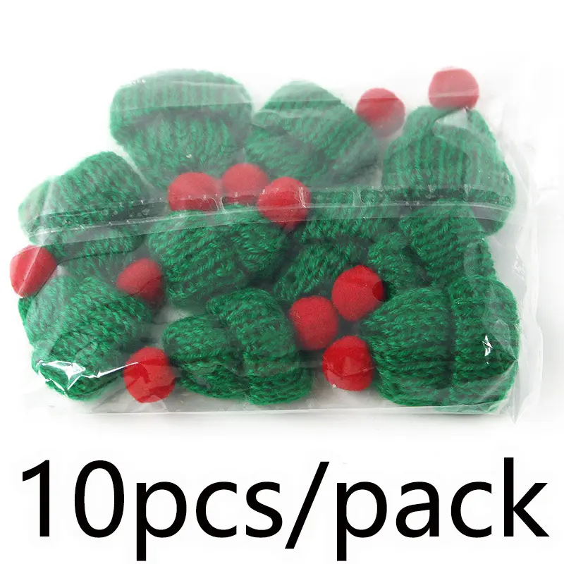 (10 Pcs/pack) 6x4cm Christmas Mini Knitted Hat Yarn Finger Hat Decoration Holiday Party Handmade DIY Baking Accessories Pendant