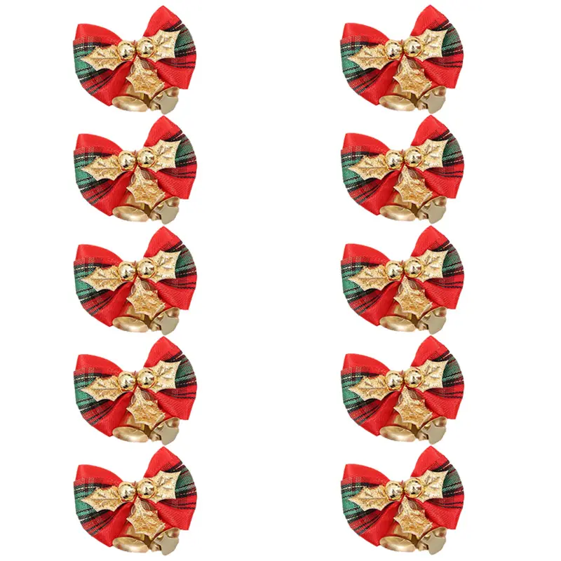 (10pcs) 5cm Gold Bow Bells Decorations Handwork Christmas Tree Pendant New Year Holiday Party Decoration