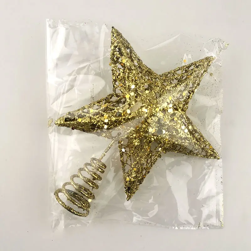 1pcs/pack 15*20cm Gold Glitter Christmas Tree Top Iron Star Christmas Decorations For Home Xmas Tree Ornaments Handmade DIY