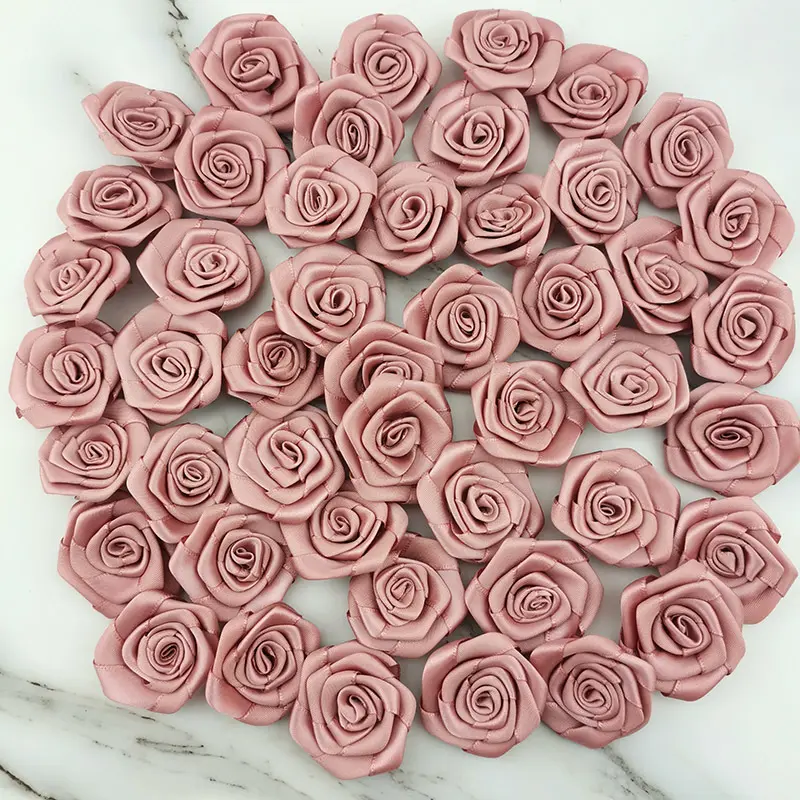 30Pcs 40*40mm Mini High Quality Satin Rosette For Home Wedding Party Clothing Decoration Scrapbooking DIY Ribbon Crafts Supplies