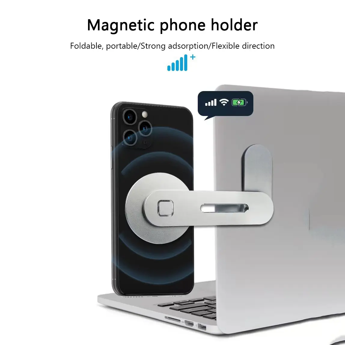 1 pcs Magnetic Laptop Phone Holder Computer Monitor Side Cell Phone Slim& Foldable For iPhone 14 13 12 Series Case and All Phone