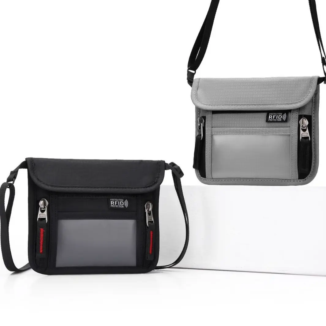 New Nylon Travel Passport Bag RFID Blocking Anti-theft Neck Hanging Document Bag Large Capacity Multi-Pockets ID Card Holder