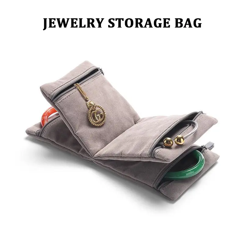 Foldable Jewelry Organizer Multiple Compartments High Capacity Travel Jewelry Storage Bag Zipper Delicate Clutch Bag Travel