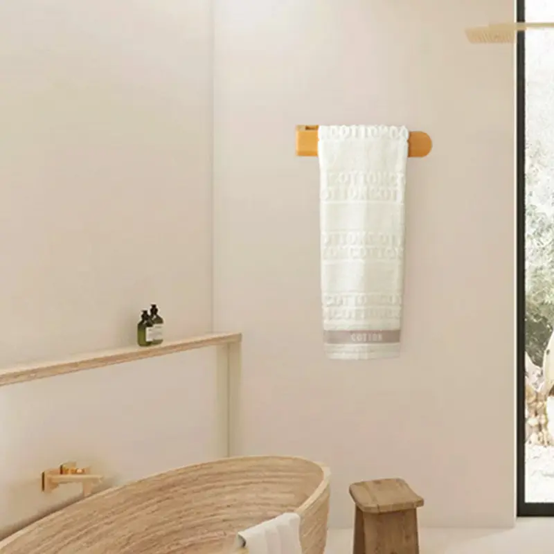 Bamboo Wooden Towel Rack, Adhesive Wall-Mounted Bathroom Organizer, No Drill Shelf for Home, Kitchen & Toilet Storage