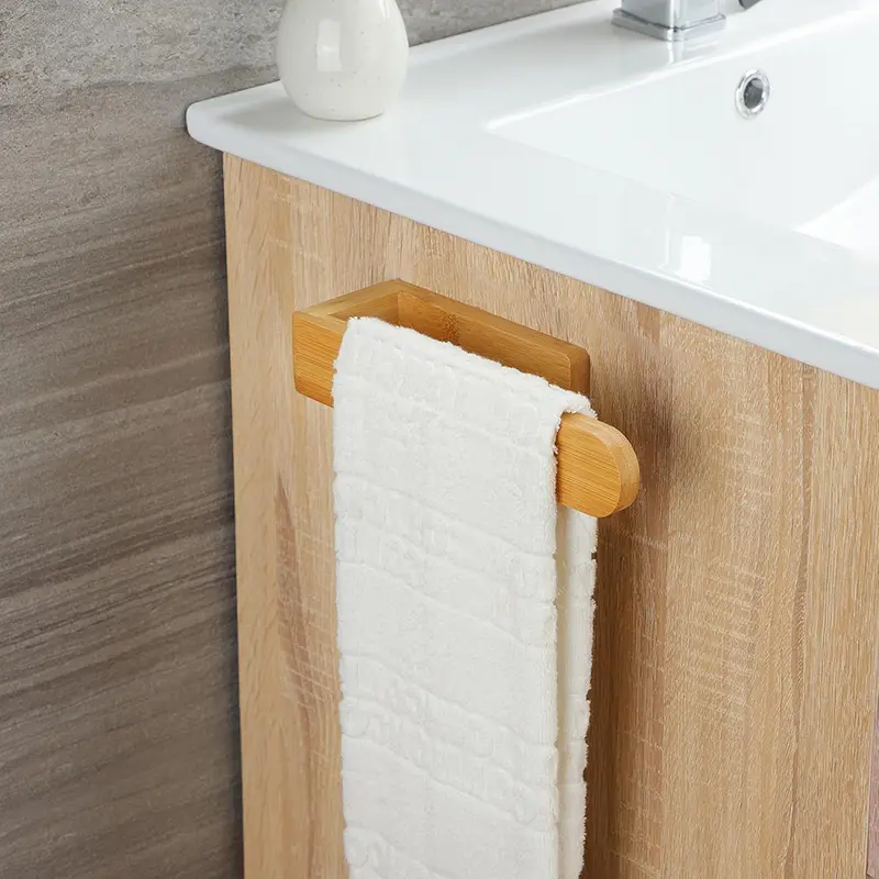Bamboo Wooden Towel Rack, Adhesive Wall-Mounted Bathroom Organizer, No Drill Shelf for Home, Kitchen & Toilet Storage