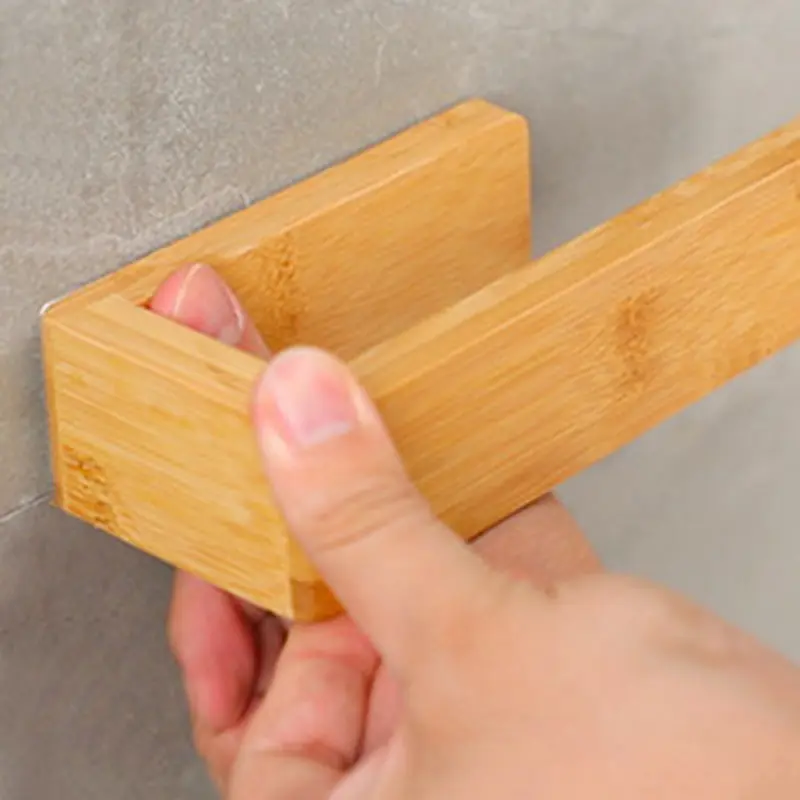 Bamboo Wooden Towel Rack, Adhesive Wall-Mounted Bathroom Organizer, No Drill Shelf for Home, Kitchen & Toilet Storage