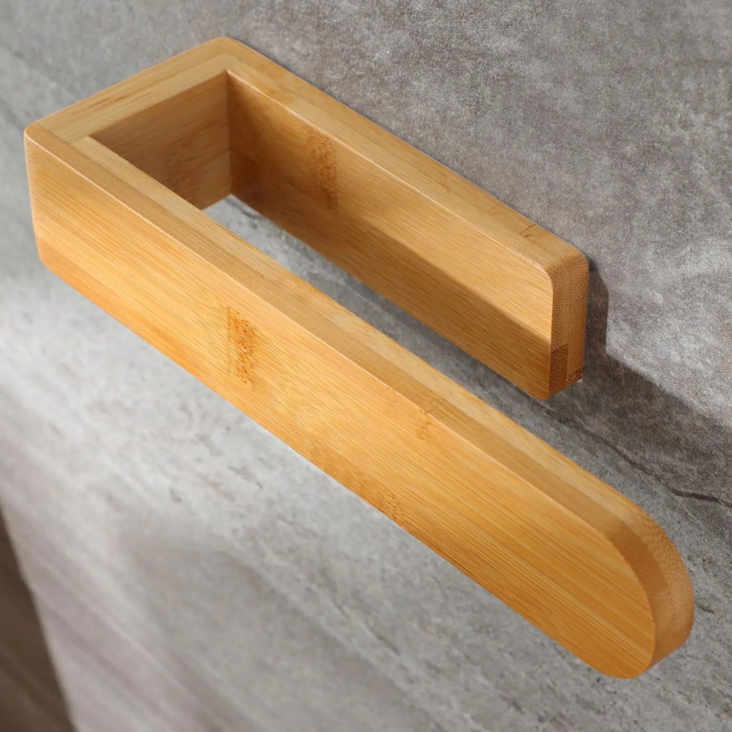 Bamboo Wooden Towel Rack, Adhesive Wall-Mounted Bathroom Organizer, No Drill Shelf for Home, Kitchen & Toilet Storage