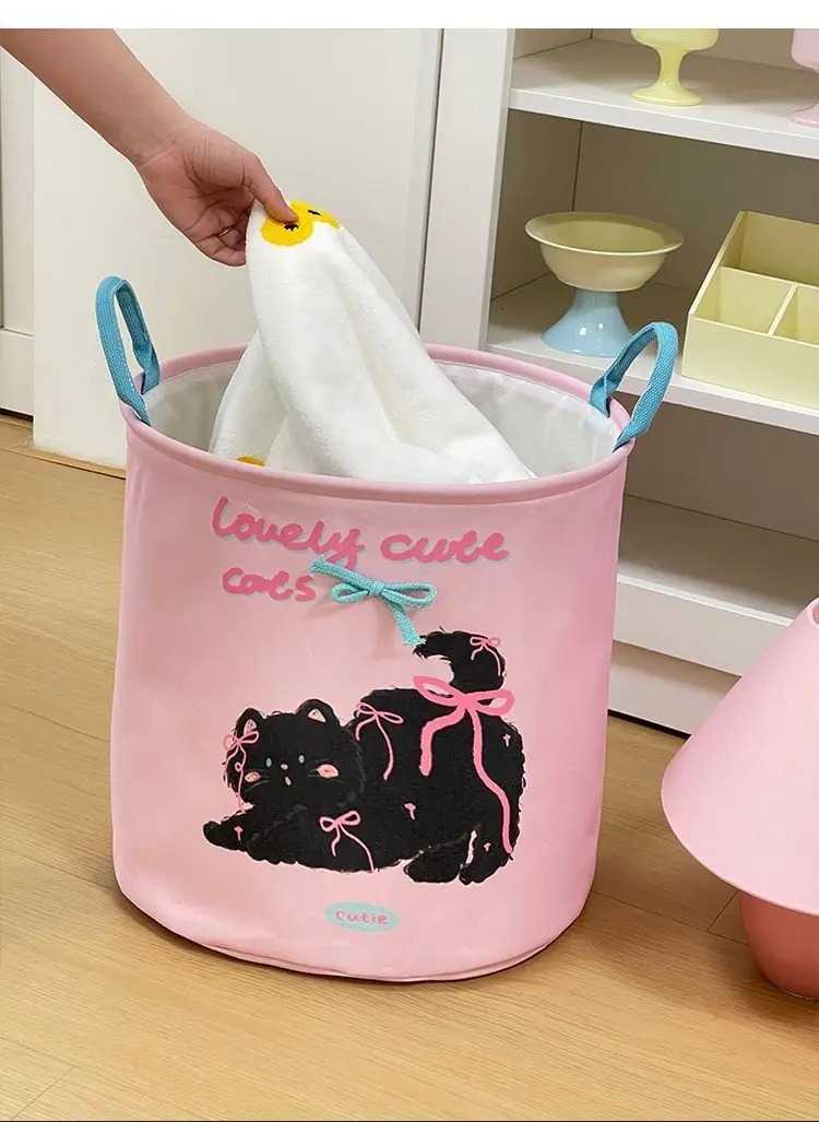 Cute cat and dog bathroom dirty clothes basket, large-capacity folding dirty clothes basket, waterproof household clothes storag