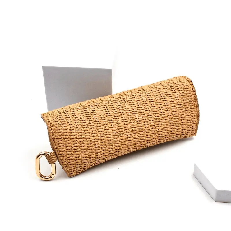 Durable PP Material Woven Straw Eyeglass Case - Chic Soft Protective Fashion Glasses Pouch with Hook for Women's Fashion