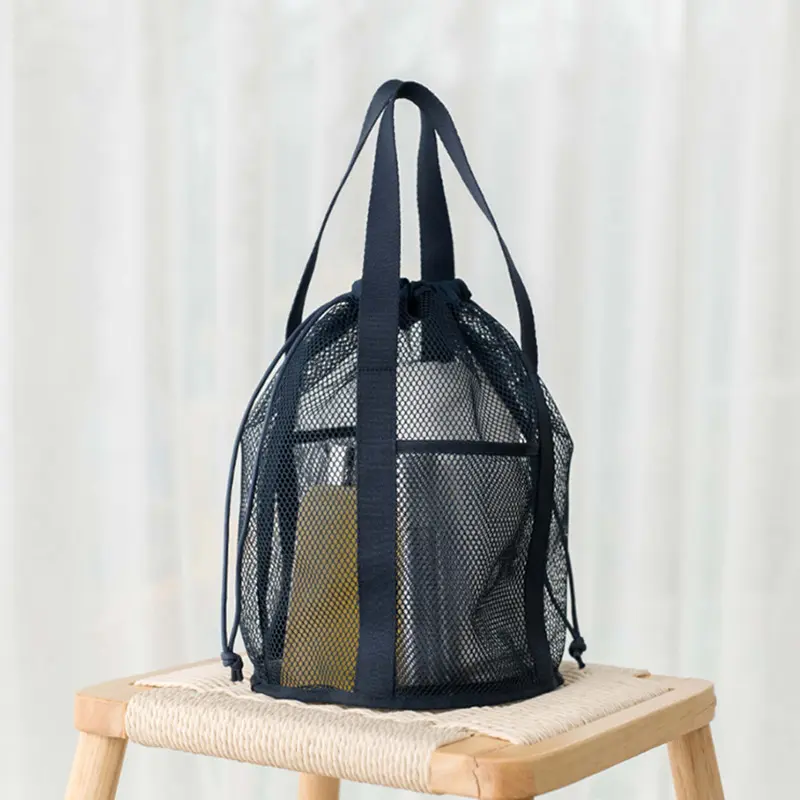 Travel Large Capacity Mesh Nylon Cosmetic Bag Organizer Foldable Casual Mesh Drawstring Bags Rope Bundle Pocket Swim Washing Bag