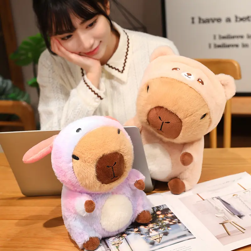 Funny Creative Kawaii Transform Capybara Wear Hat Plush Doll Rabbit Unicorn Dog Duck Bear Hat Animal Transform Gift For Girls