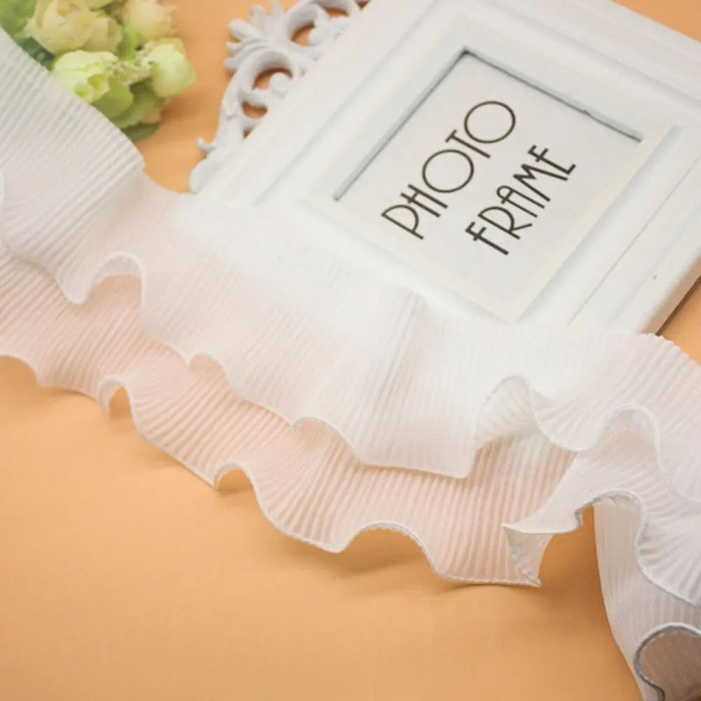 2025 Trendy 8.5cm Width 2-Layer Elastic Pleated Chiffon Lace White/Black Ruffle Trim for Doll DIY Clothing Decoration Supplies
