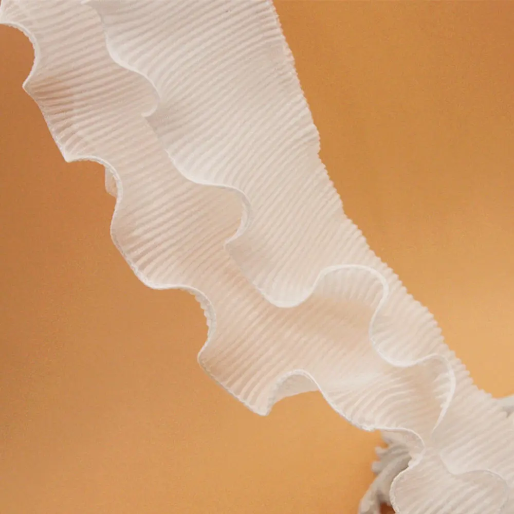 2025 Trendy 8.5cm Width 2-Layer Elastic Pleated Chiffon Lace White/Black Ruffle Trim for Doll DIY Clothing Decoration Supplies