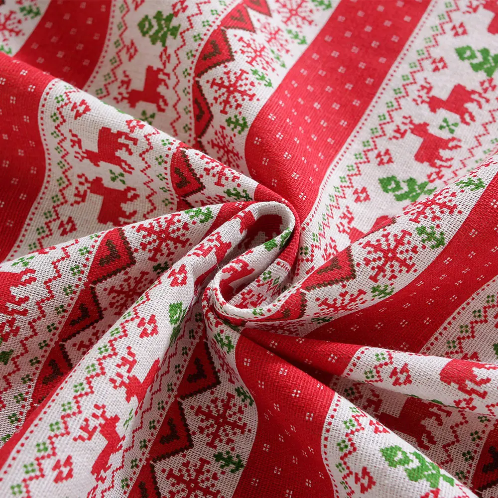 Christmas Deer Cotton Linen Fabric Snowflake Print Wrinkle-Resistant for Xmas Tablecloth Cushion DIY Craft Quit Kits Home Decor