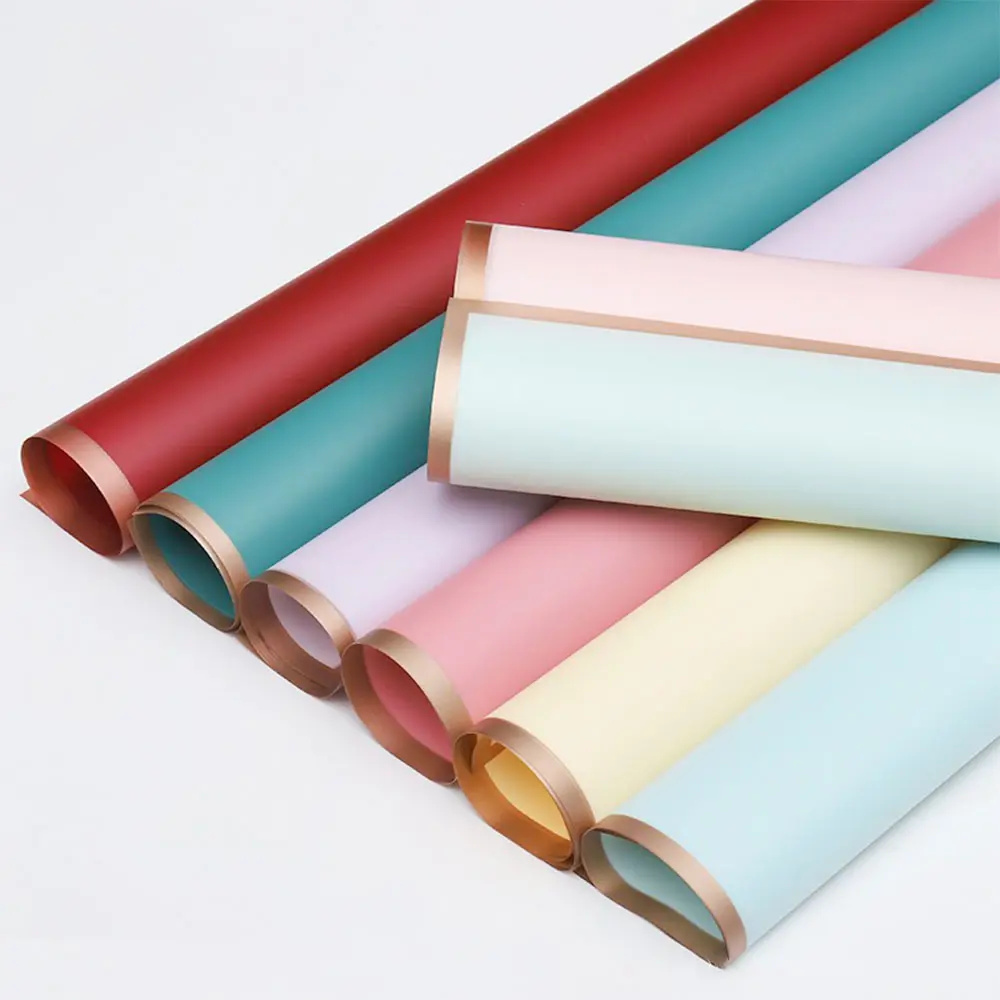 10 Sheet Gold Edge Floral Wrapping Paper Waterproof Bouquet Wrap Florist Supplies Fresh Flower Packaging Papers DIY For Gift Box