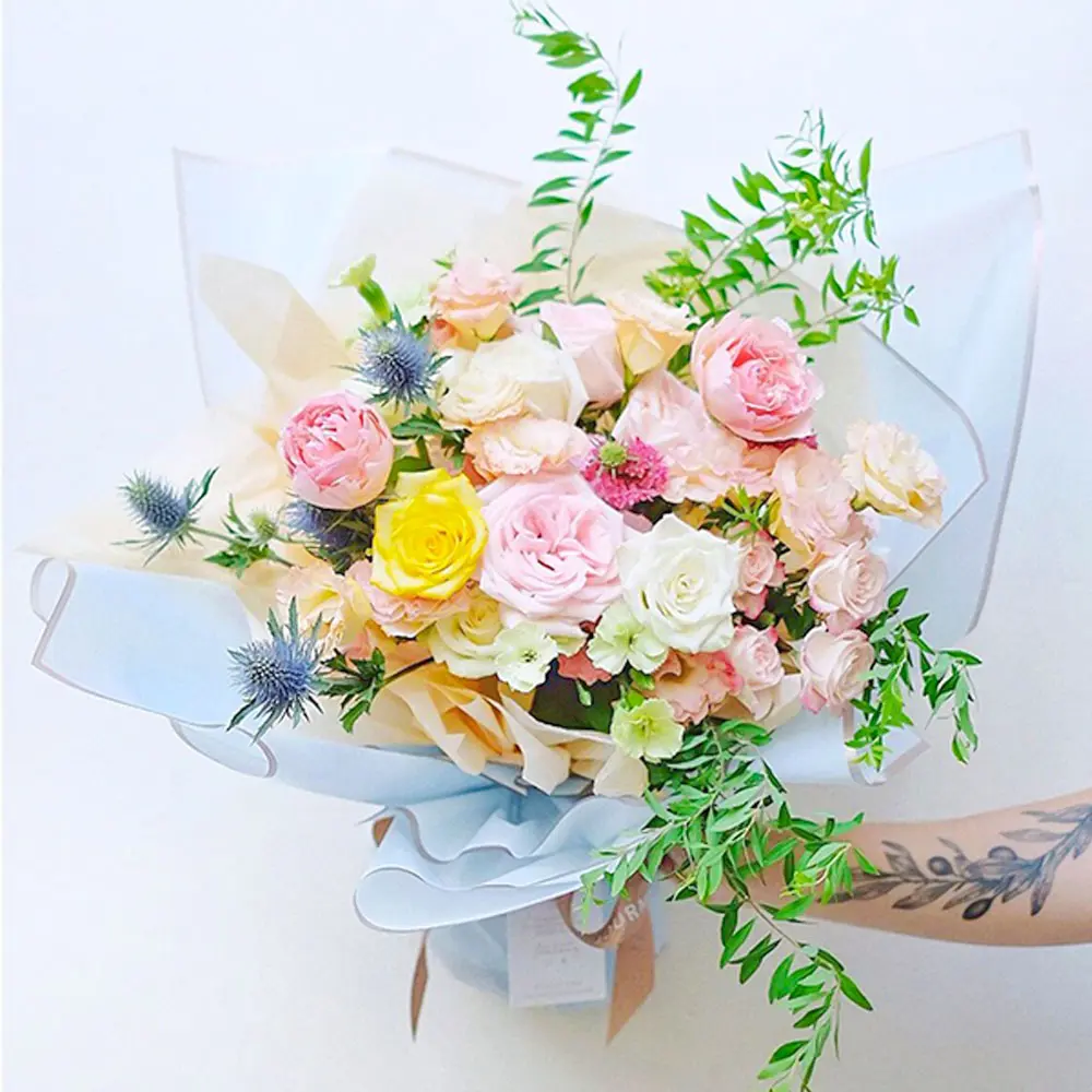 10 Sheet Gold Edge Floral Wrapping Paper Waterproof Bouquet Wrap Florist Supplies Fresh Flower Packaging Papers DIY For Gift Box