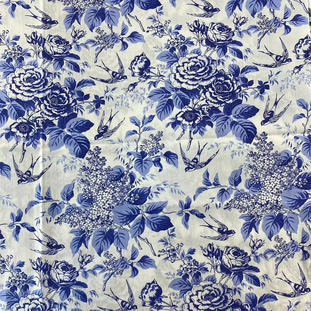 145*50cm Classic Blue White Porcelain Rose Poplin Cotton Fabric For Sewing DIY Children Wear Clothing Women Dress Shirt Material