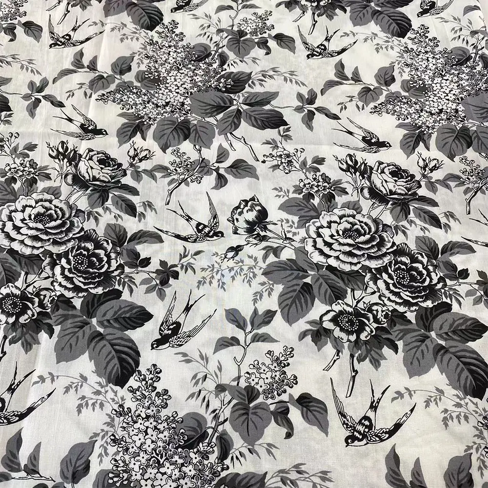 145*50cm Classic Blue White Porcelain Rose Poplin Cotton Fabric For Sewing DIY Children Wear Clothing Women Dress Shirt Material
