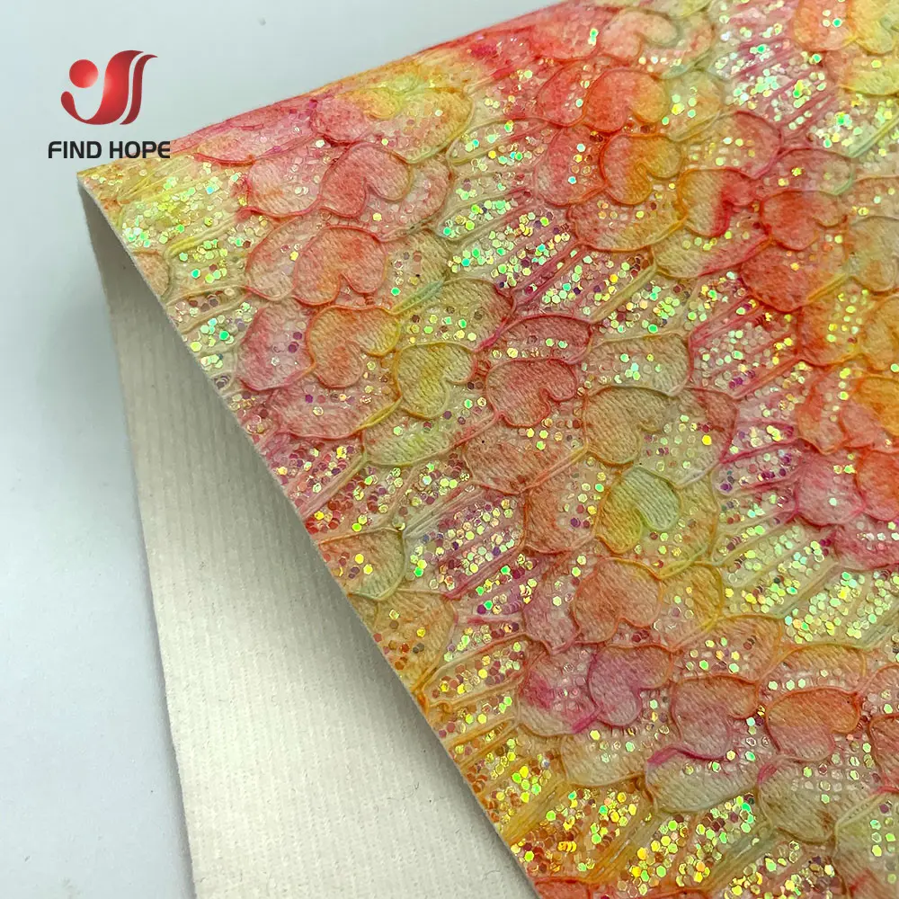 Chunky Iridescent Wave Hearts Embroidered LACE Glitter Sequins Faux Leatherette Fabric Sheets Sparkle DIY Brooch Bows Earring