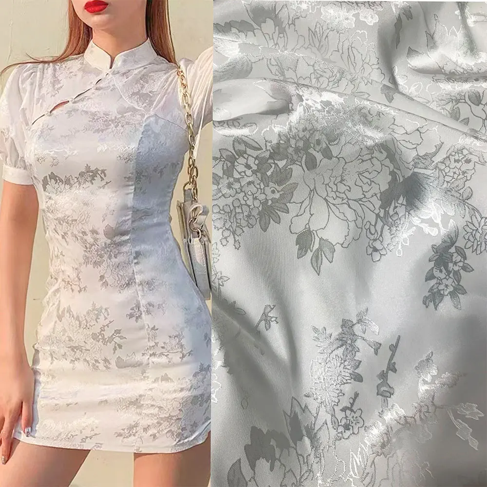 Vintage Peony Brocade Jacquard Damask Fabric 150x100cm for Sewing Clothes Suit Cheongsam Kimono Designer Wedding Dress DIY Craft