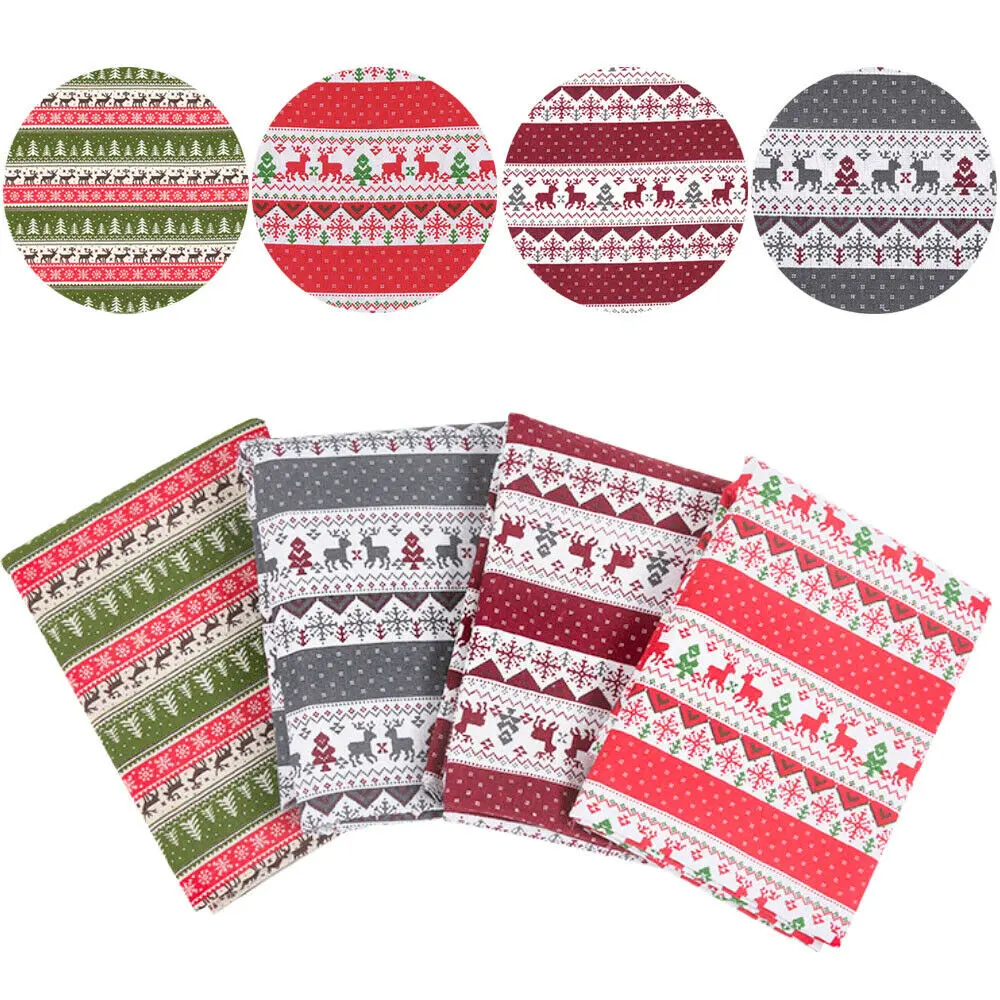 90x145CM Christmas Fabric By Yard Traditional Reindeer Snowflake Border Pattern Cotton Linen Craft Sewing Xmas Series Supplies