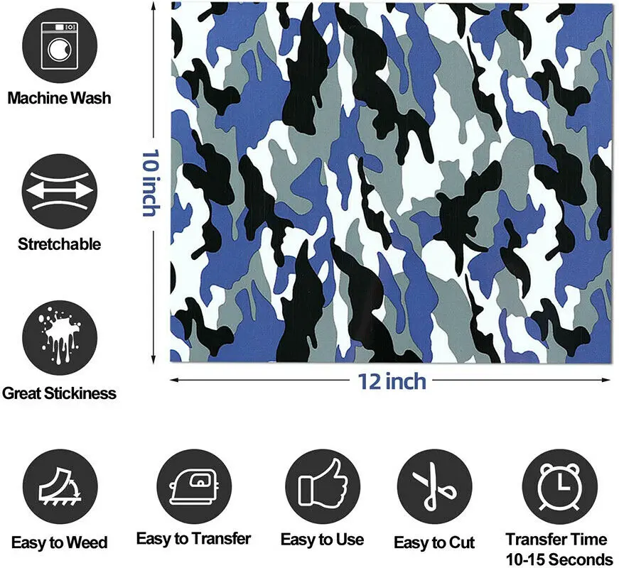 30*25cm/50cm Camouflage Heat Transfer Vinyl TPU Film T-shirt Iron On HTV Printing Crop Number For Textile DIY