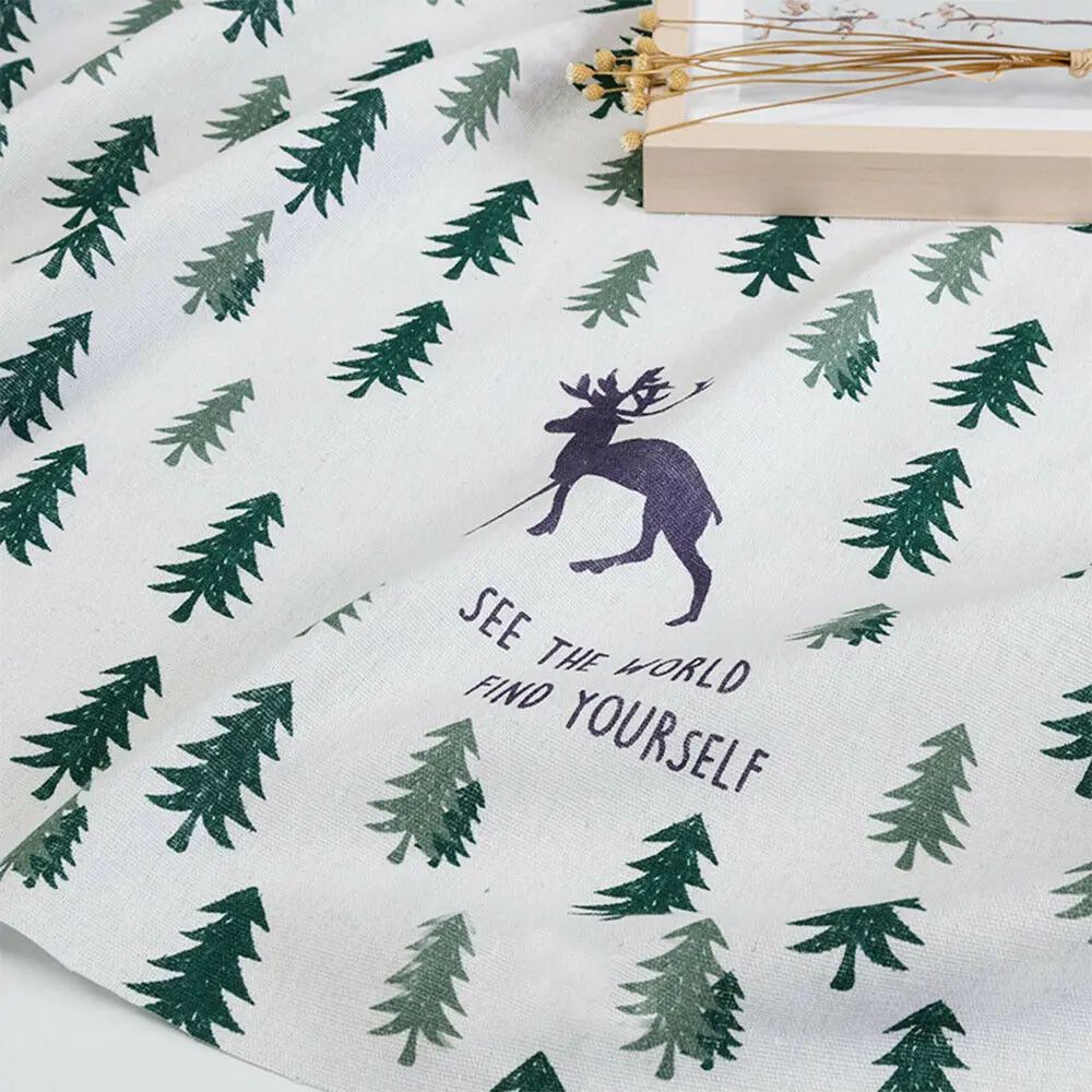 90x145CM Christmas Holiday Cotton Linen Fabric By Meter Sewing Quilting Textile Tablecloth for Xmas DIY Homemade Craft Decor