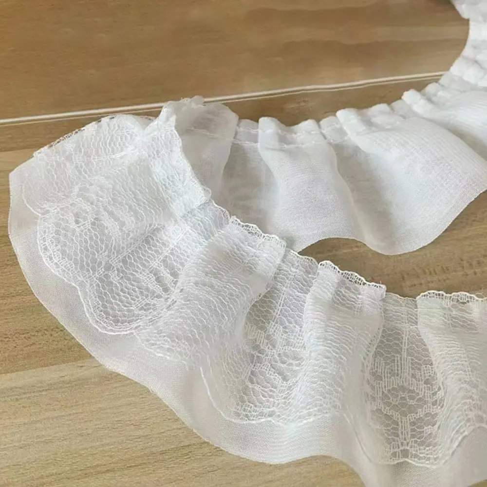 5cm Wide 39.3In Long Double-Layers Ruffled Chiffon Lace Trim Fabric DIY Pleated Clothing Craft Accessories Handmade Doll Costume