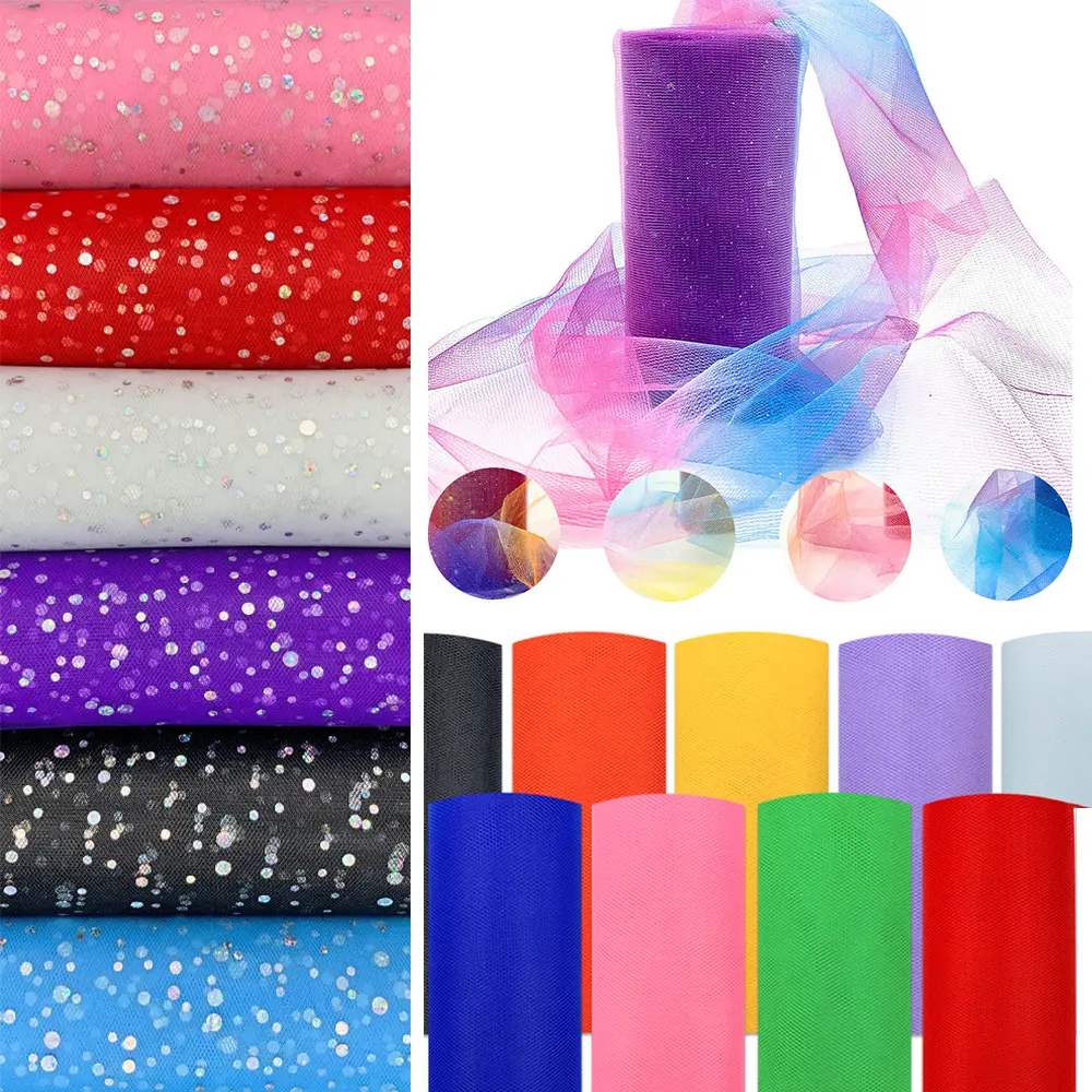 6in x 10 Yards Rainbow Glitter Solid Tulle Rolls Sequin Tulle Netting Fabric for Tutu Skirts Sewing Birthday Wedding Party Decor