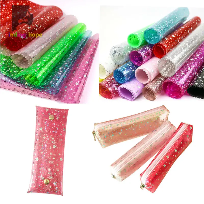 A4 Transparent PVC Vinyl Stars Fabric Sheets Laser iridescent Hologram Shiny DIY Handmade Bows Decor Craft Bag Earring Material