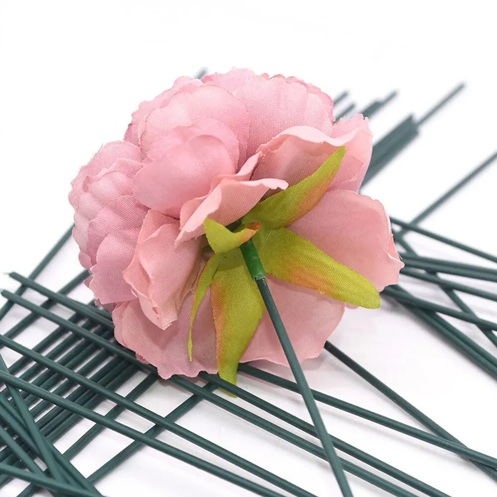 10/20/30pcs 40cm Artificial Dark Green Flower Stem DIY Floral Material Handmade Wire Stem Accessoies for Wedding Home Decoration